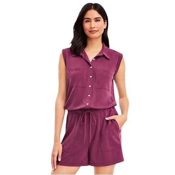 Lou & Grey Burgundy Sandwashed Sleeveless Romper size small - Picture 1 of 9